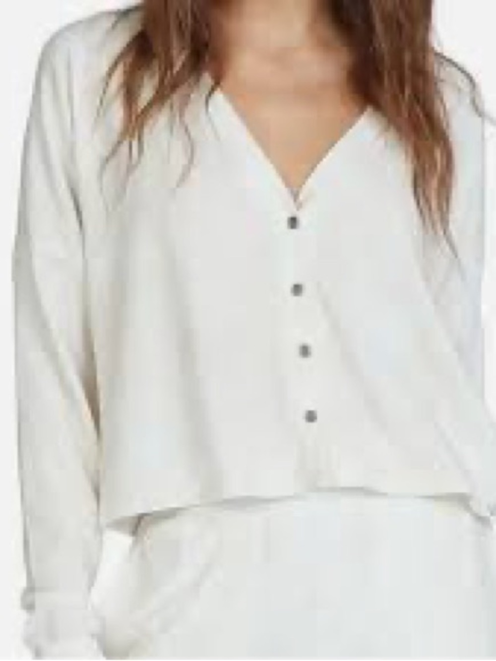 Roxy Cropped V-Neck Button Front Top in Cream
